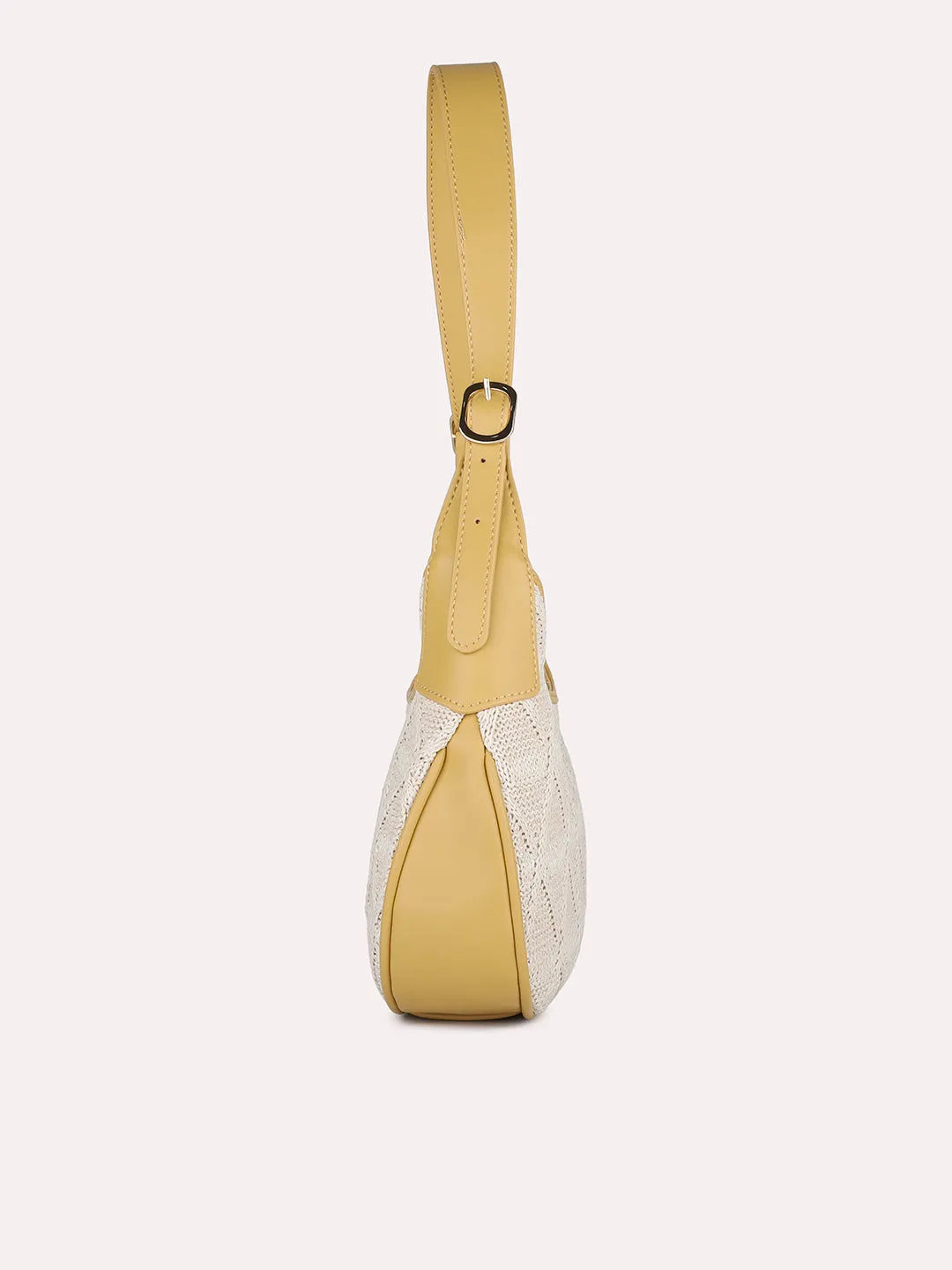 Women Yellow Textured Structured Handheld Bag