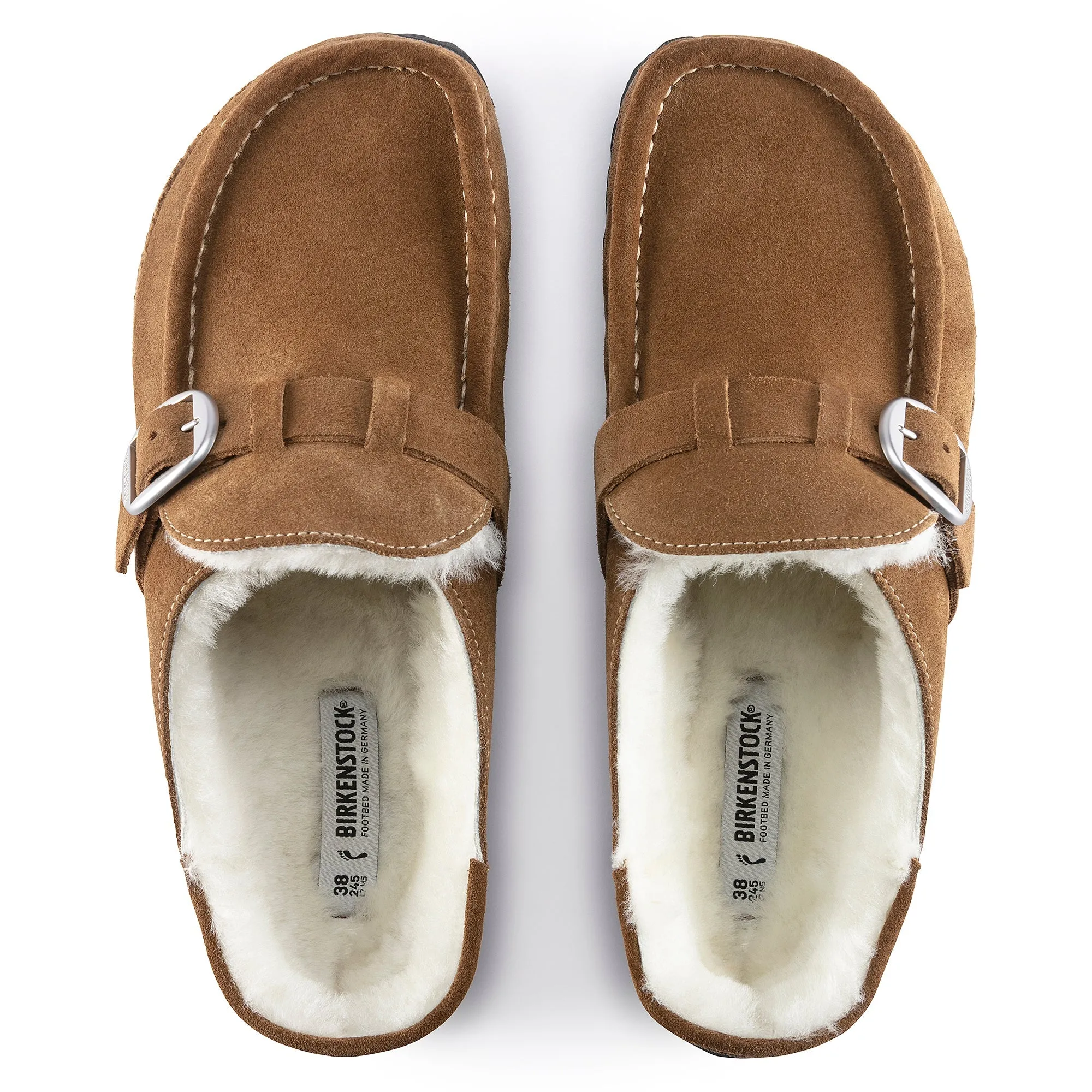 Women's Birkenstock Buckley Shearling Suede Leather Color: Shearling Tea