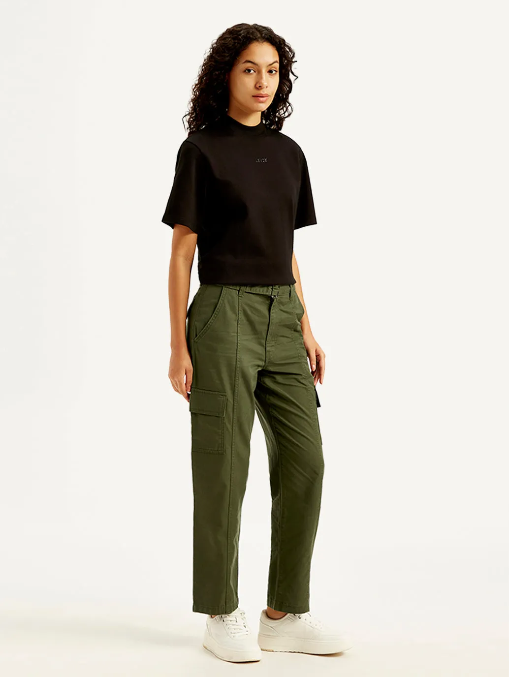 Women's High Rise Olive Baggy Cargo Trousers