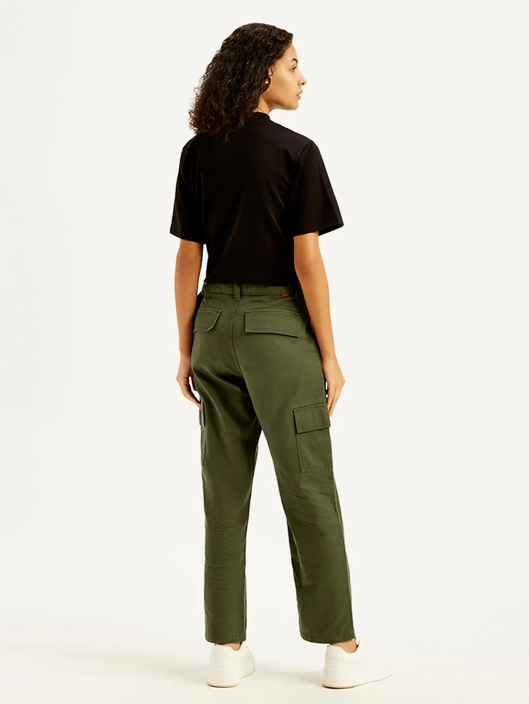 Women's High Rise Olive Baggy Cargo Trousers