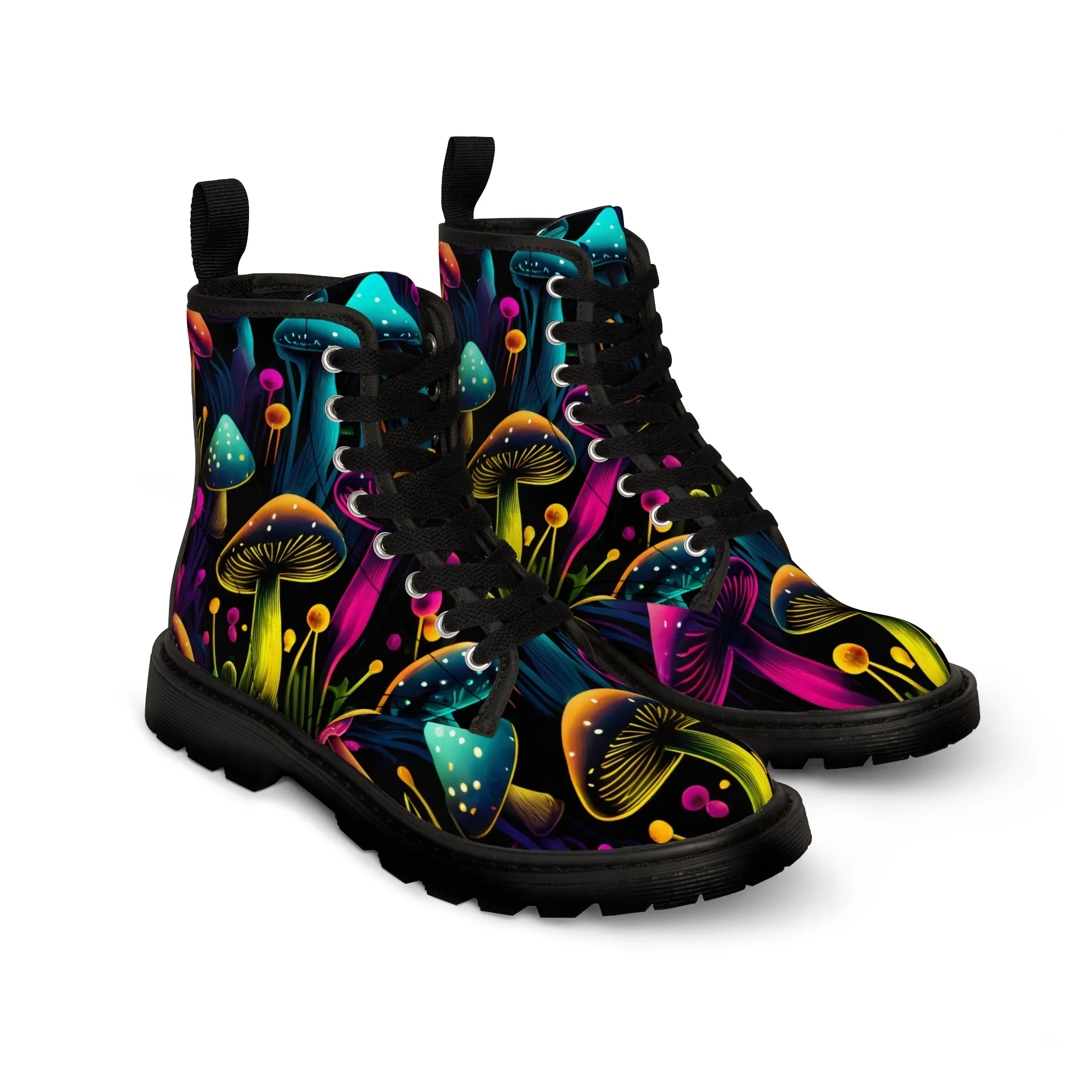 Women's psychedelic mushroom canvas festival boots