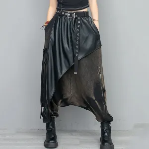 Women's Retro Harem Pants – Black Leather Denim